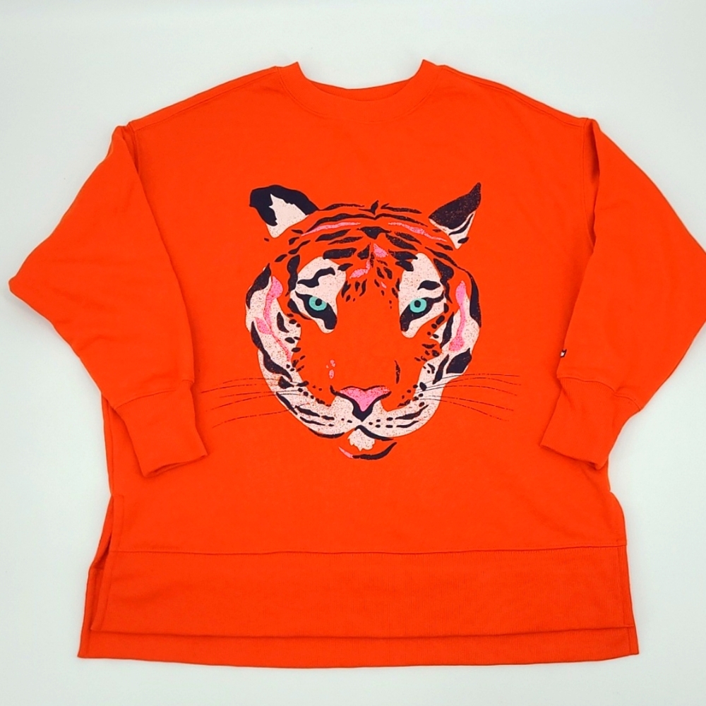 Cabana by Crown‎ & Ivy Tiger Motif Oversized Sweatshirt Women's SZ XS